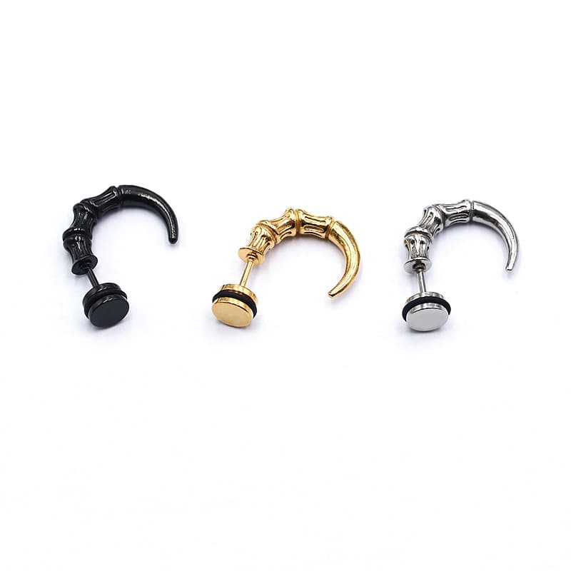 メンズピアス 竹節デザイン三日月ピアス