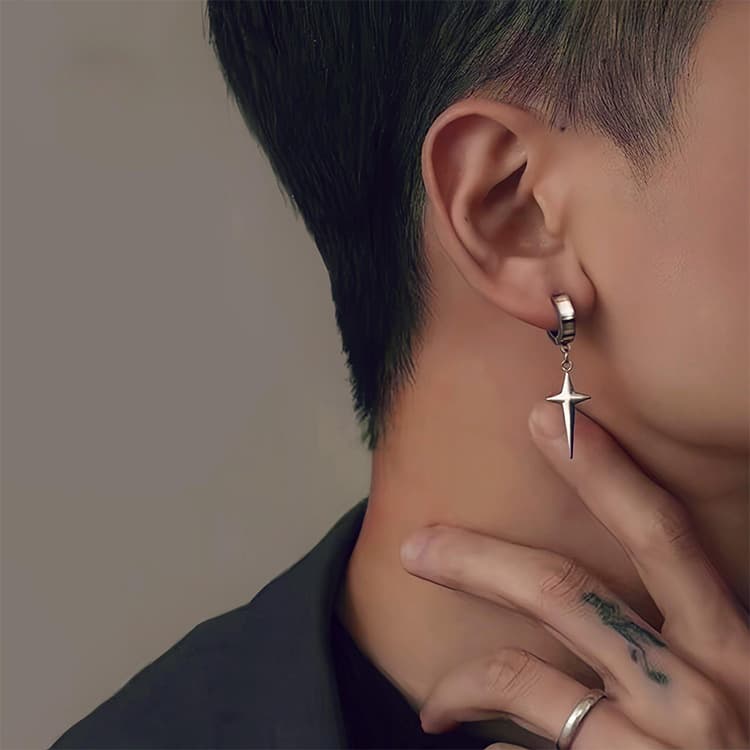 メンズピアス 十字星フープピアス