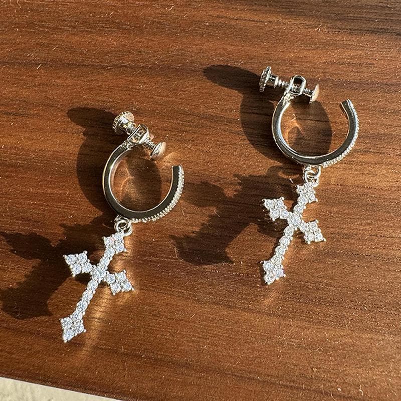 メンズピアス クロス型 ドロップ フープピアス