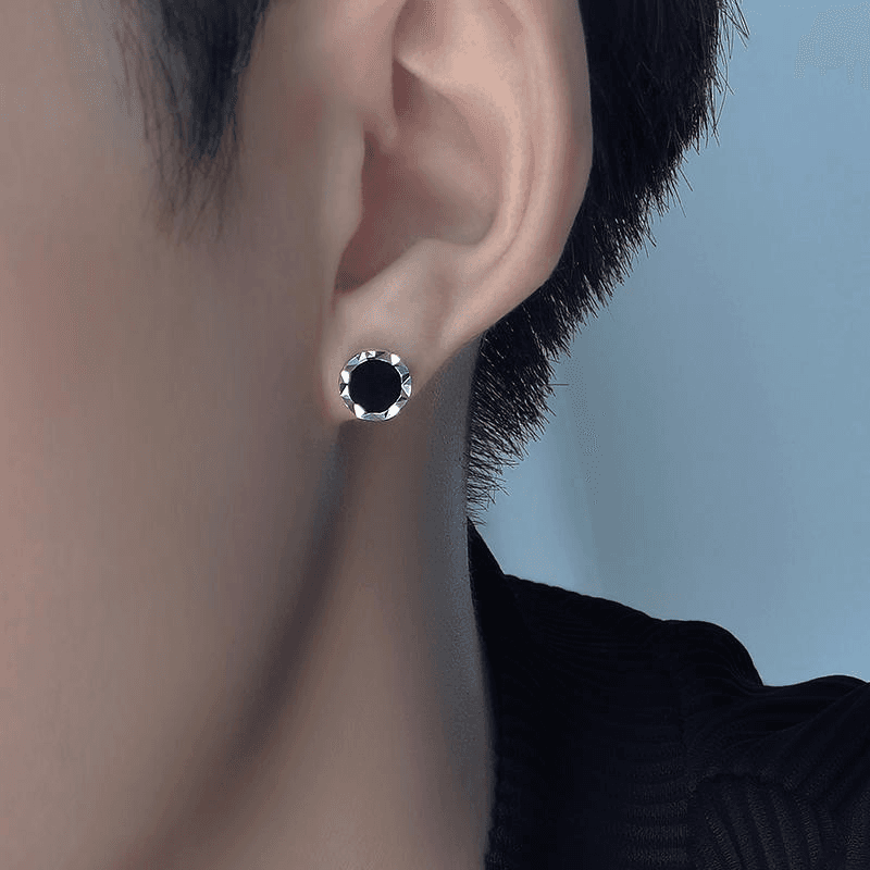 メンズピアス シンプル幾何学模様 丸型ピアス
