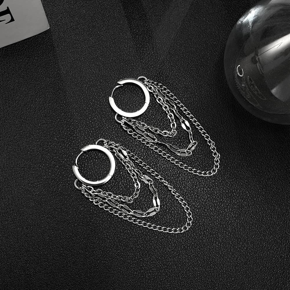 メンズピアス チェーンピアス 三層チェーンフープピアス