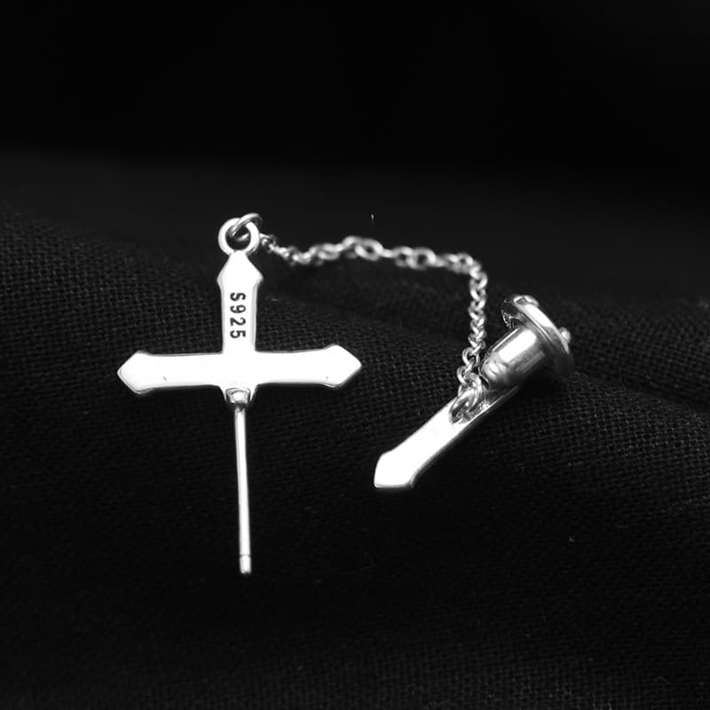 メンズピアス クロス型チェーンピアス