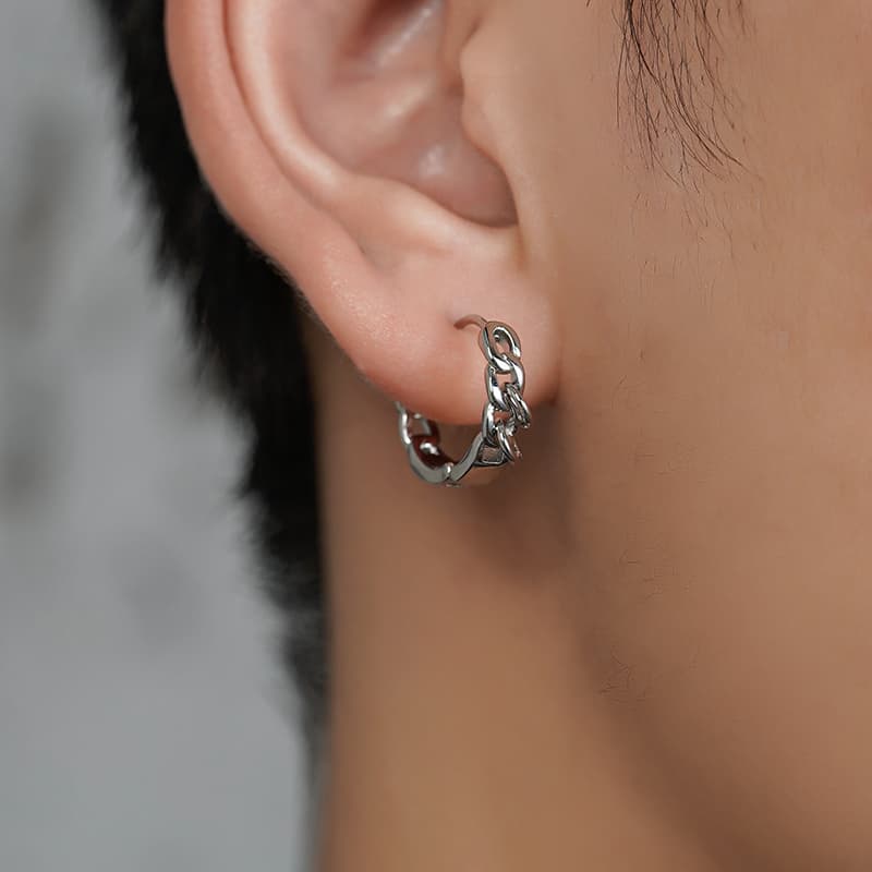 メンズピアス チェーンデザインフープピアス