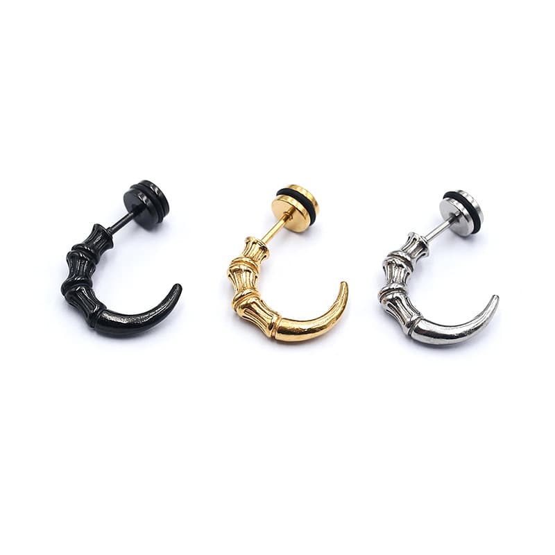 メンズピアス 竹節デザイン三日月ピアス