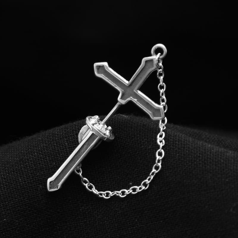 メンズピアス クロス型チェーンピアス