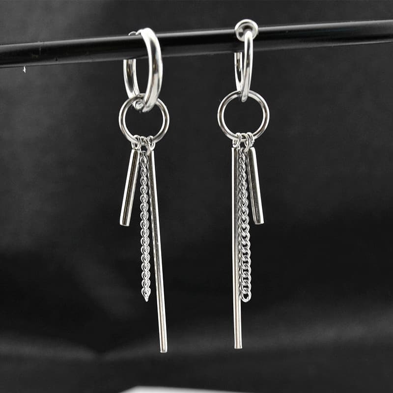 メンズピアス 上品な三連ストレートチェーンピアス