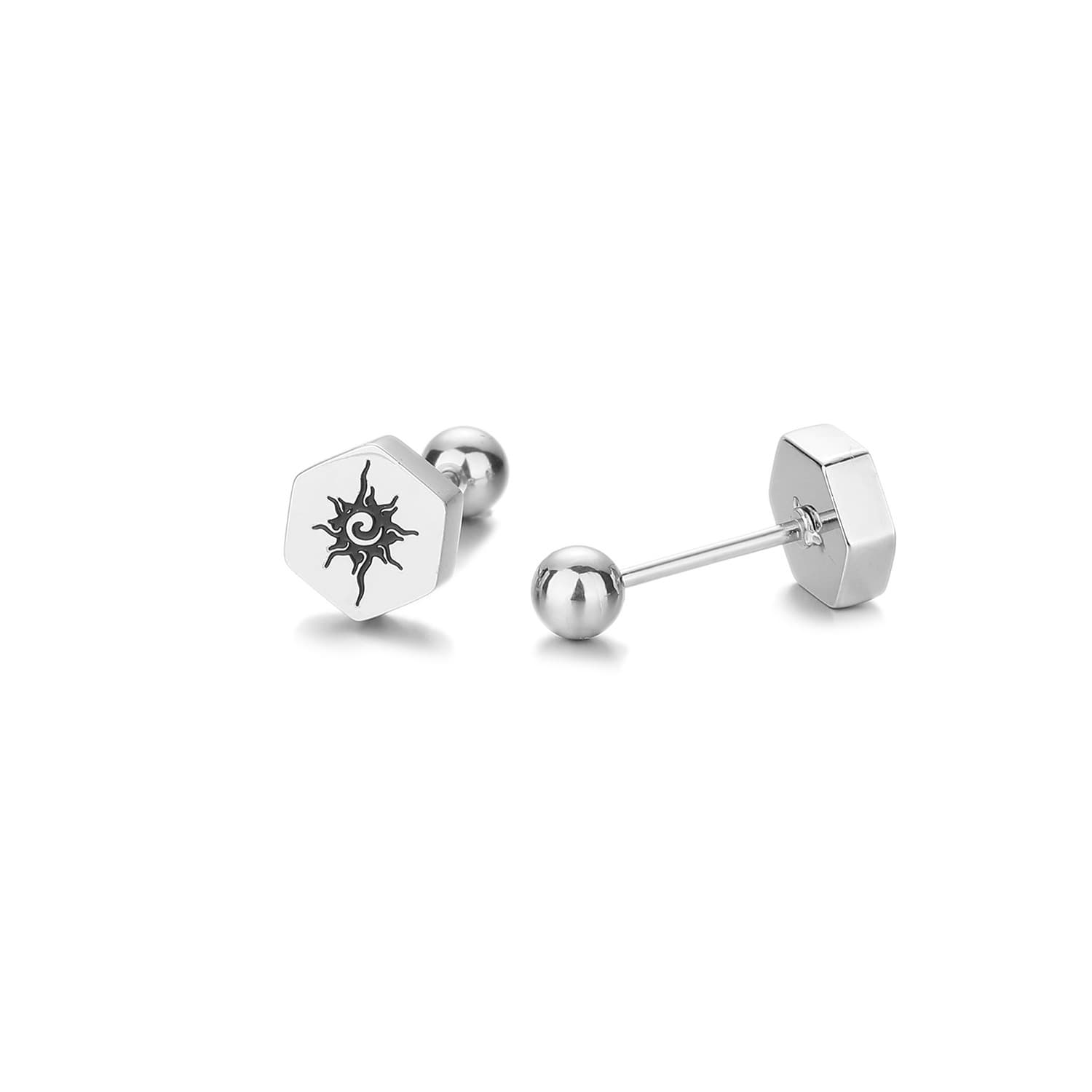 メンズピアス 六角形太陽紋様ピアス