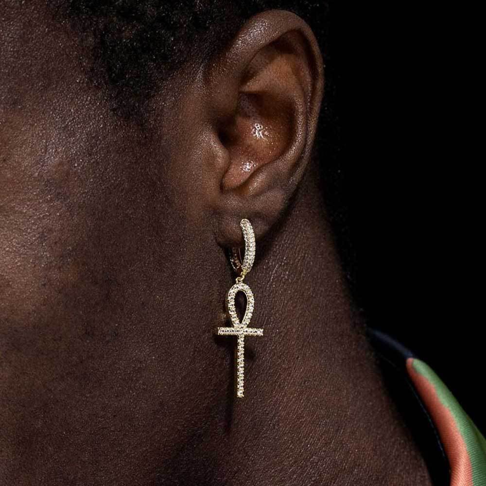 メンズピアス アンク十字架 クリスタルピアス