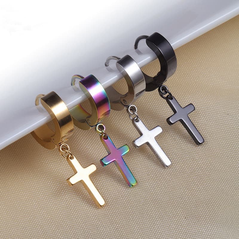 メンズピアス 十字架ドロップピアス