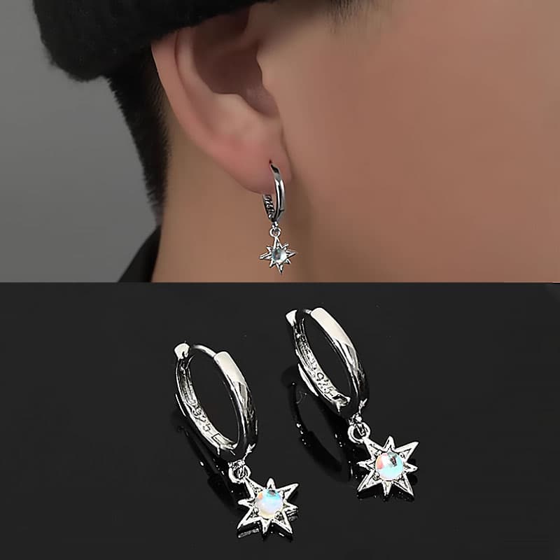 メンズピアス 北極星モチーフ 輝石付きフープピアス