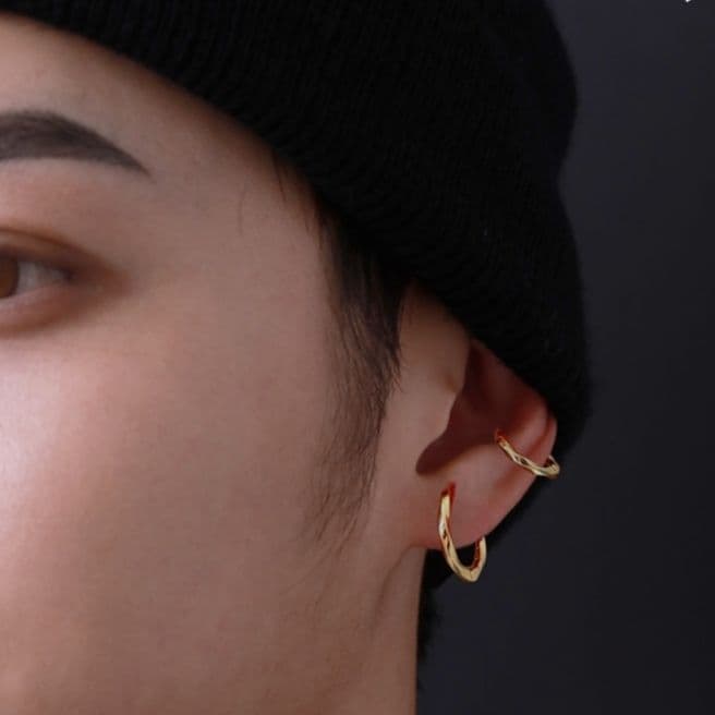 メンズピアス ねじれ輪フープピアス