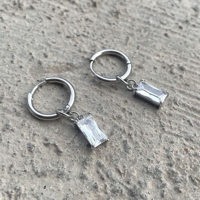 メンズピアス クリスタル付きフープピアスセット