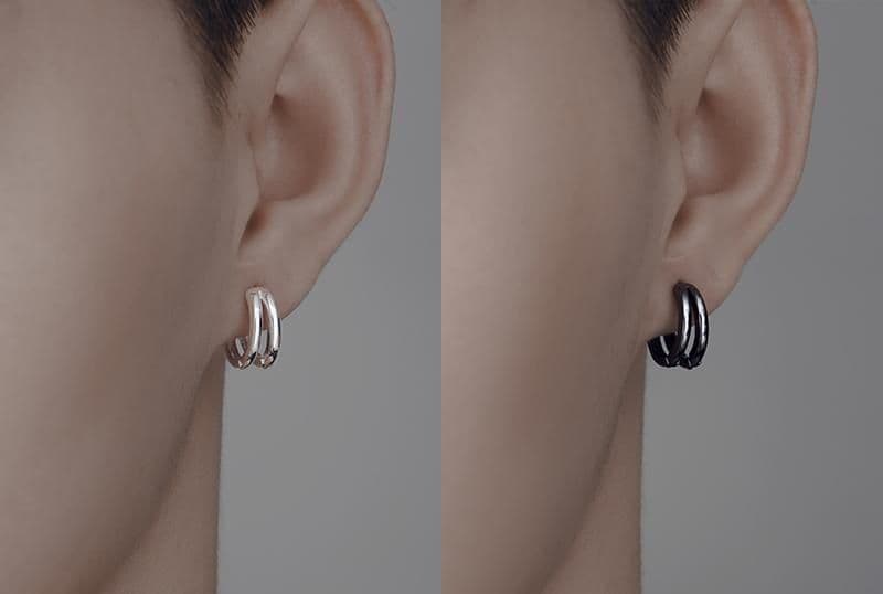 メンズピアス 二連重ねづけ風デザインリングピアス