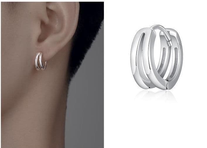 メンズピアス 二連重ねづけ風デザインリングピアス
