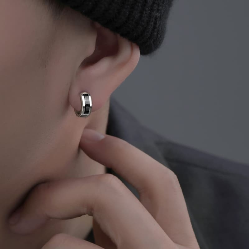 メンズピアス モダンコントラストフープピアス